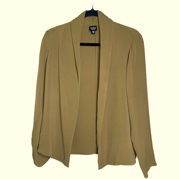 Eileen Fisher Silk Blend Open Front Cardigan Green Sz Petite Med - Picture 1 of 6